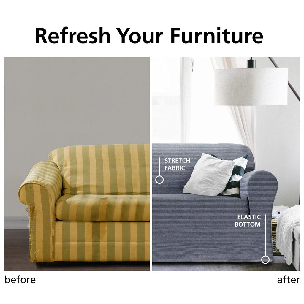 Blue Chenille Stretch-to-Fit Sofa Slipcover I892