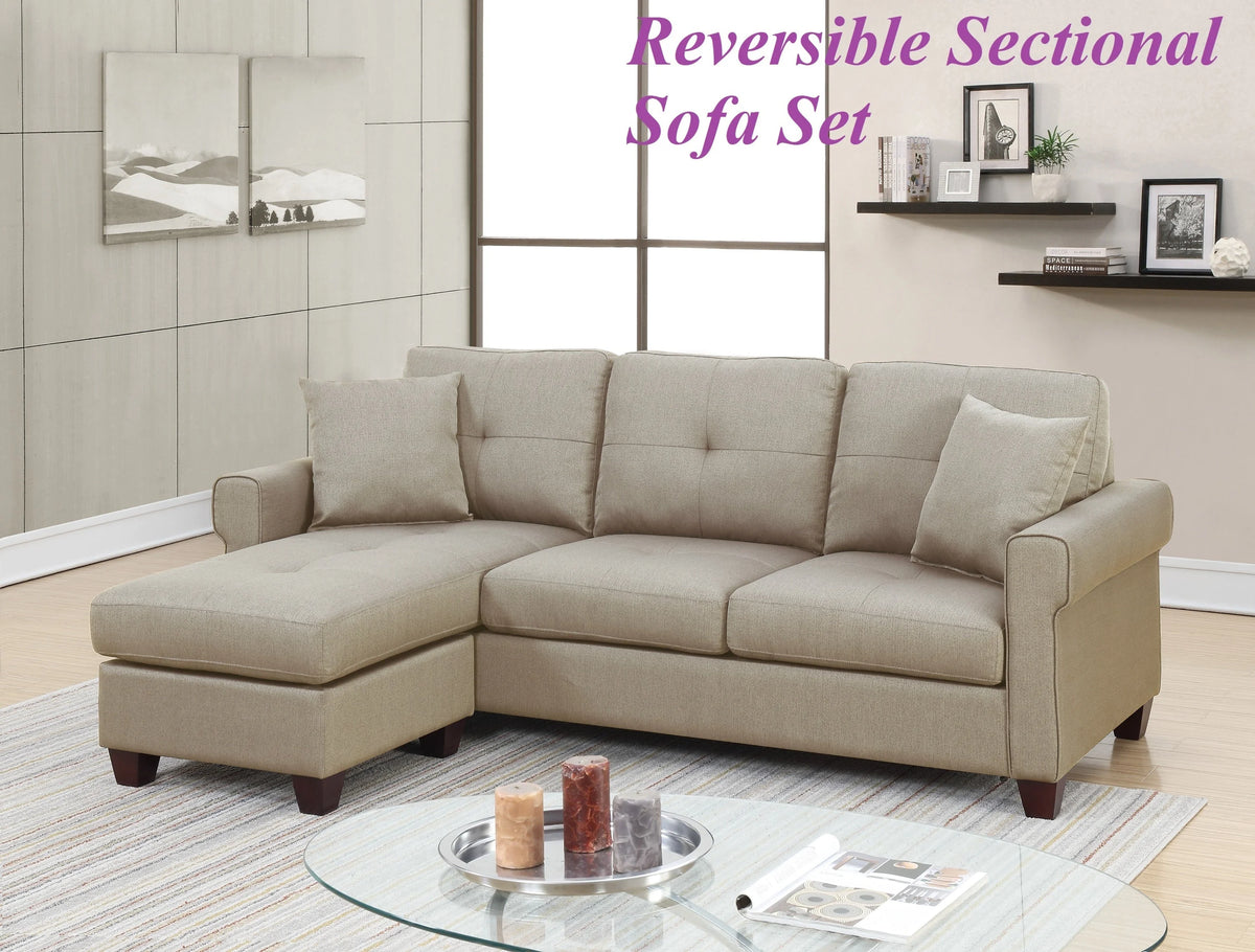 Beige Tufted Cushion Sectional Sofa Chaise T88587