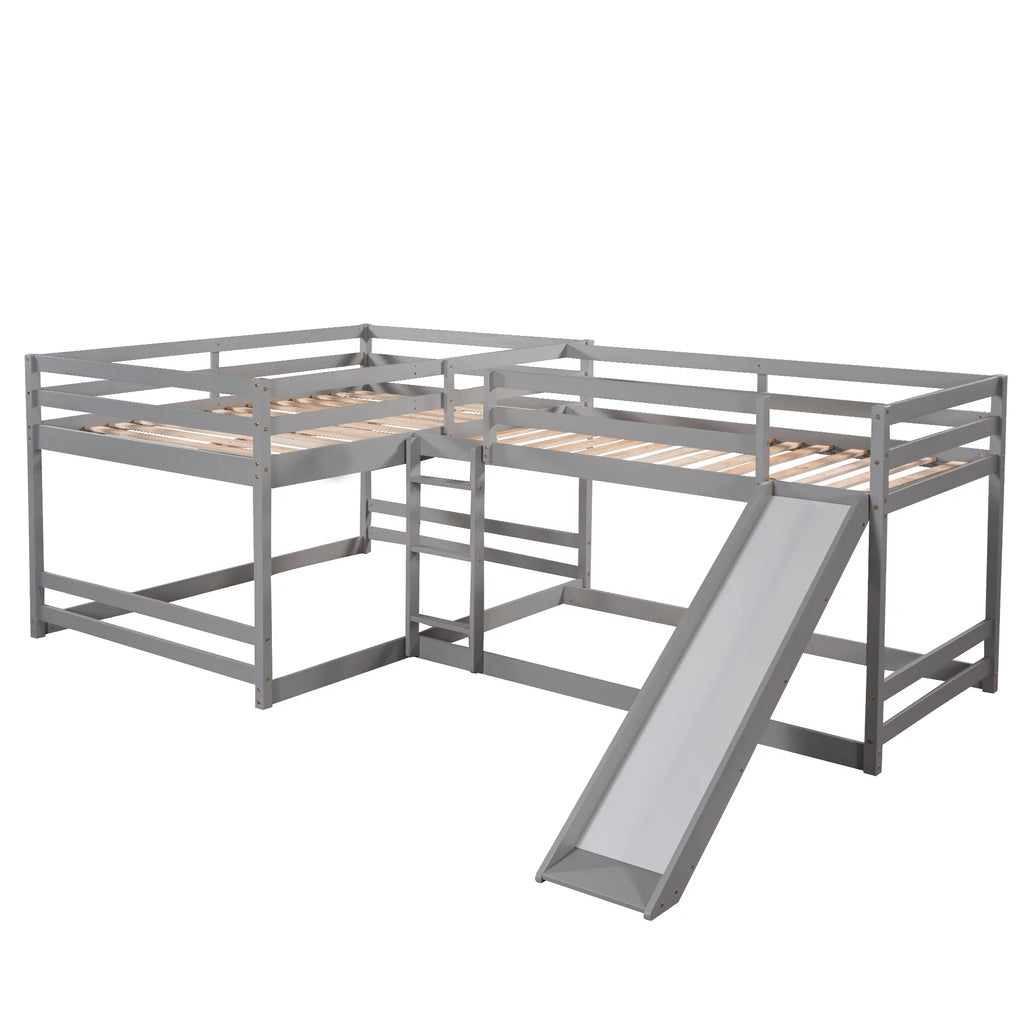 Full and Twin Size L-Shaped Bunk Bed with Slide and Short Ladder C832