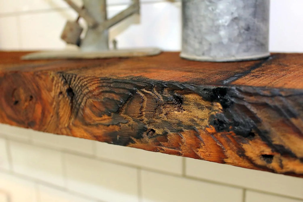 Reclaimed Wood Mantel Shelf with Steel Angle Brackets T726