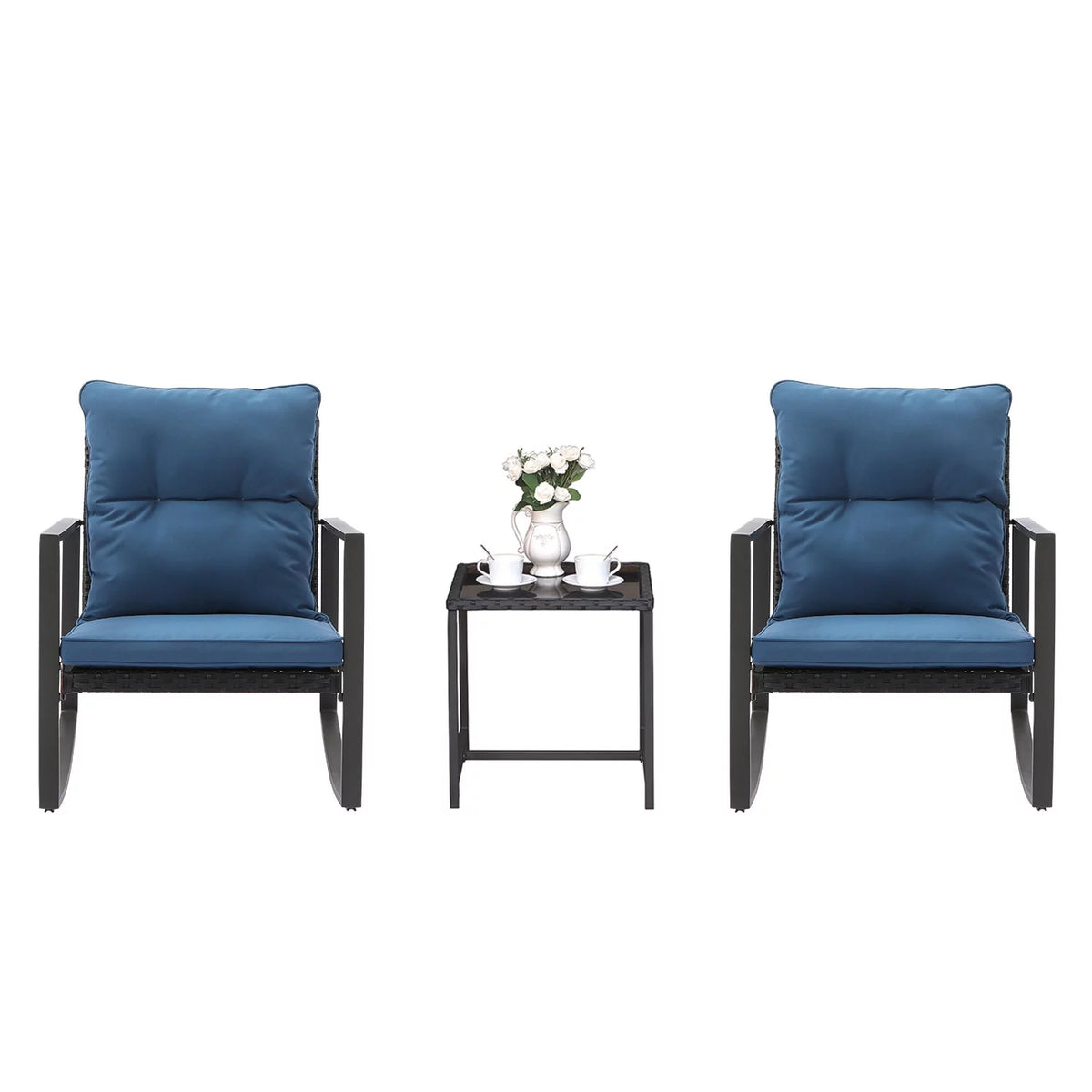 3 Piece Metal Bistro Set with Beige Cushions V511