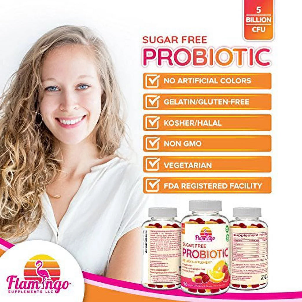 Sugar Free Probiotic Gummies 5 Billion CFU Vegetarian Kosher 90 Count M3221
