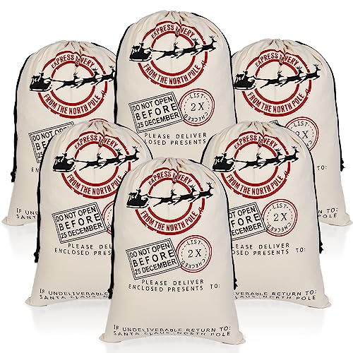6 Pack Cotton Canvas Gift Bags With Drawstrings H38835