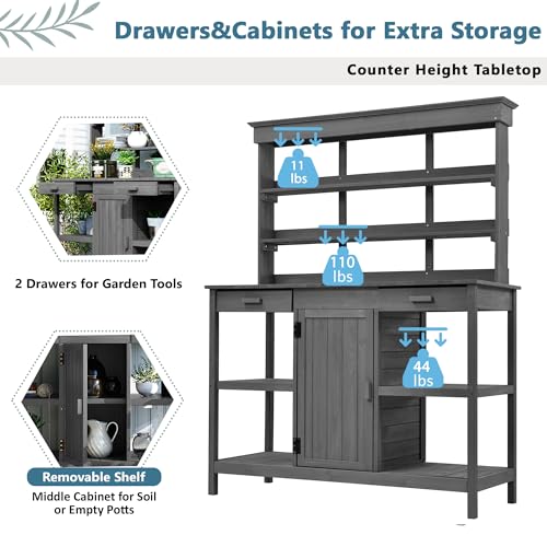 66" Wooden Potting Bench with Drawers Cabinet and Shelves A743794