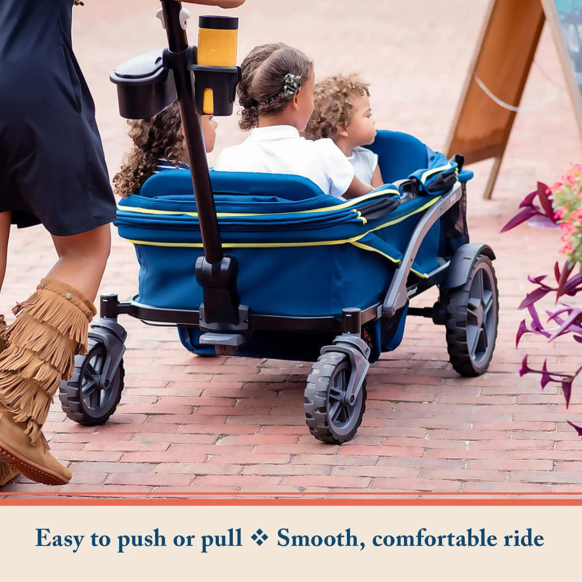 4-Seater Wagon Stroller with Rugged Wheels and Removable Canopy Y406388