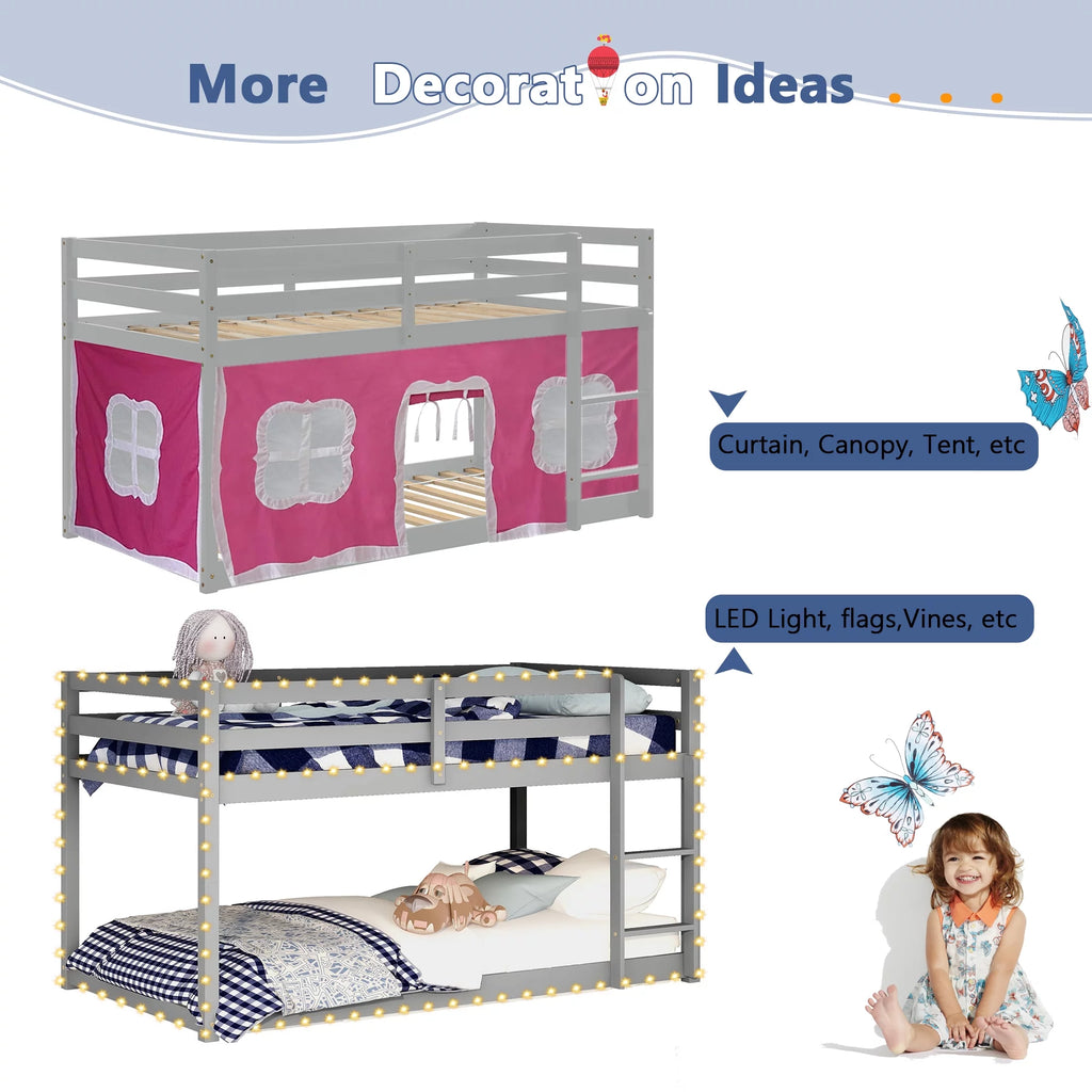 Gray Wood Twin over Twin Bunk Bed with Ladder and Guard Rails W993698