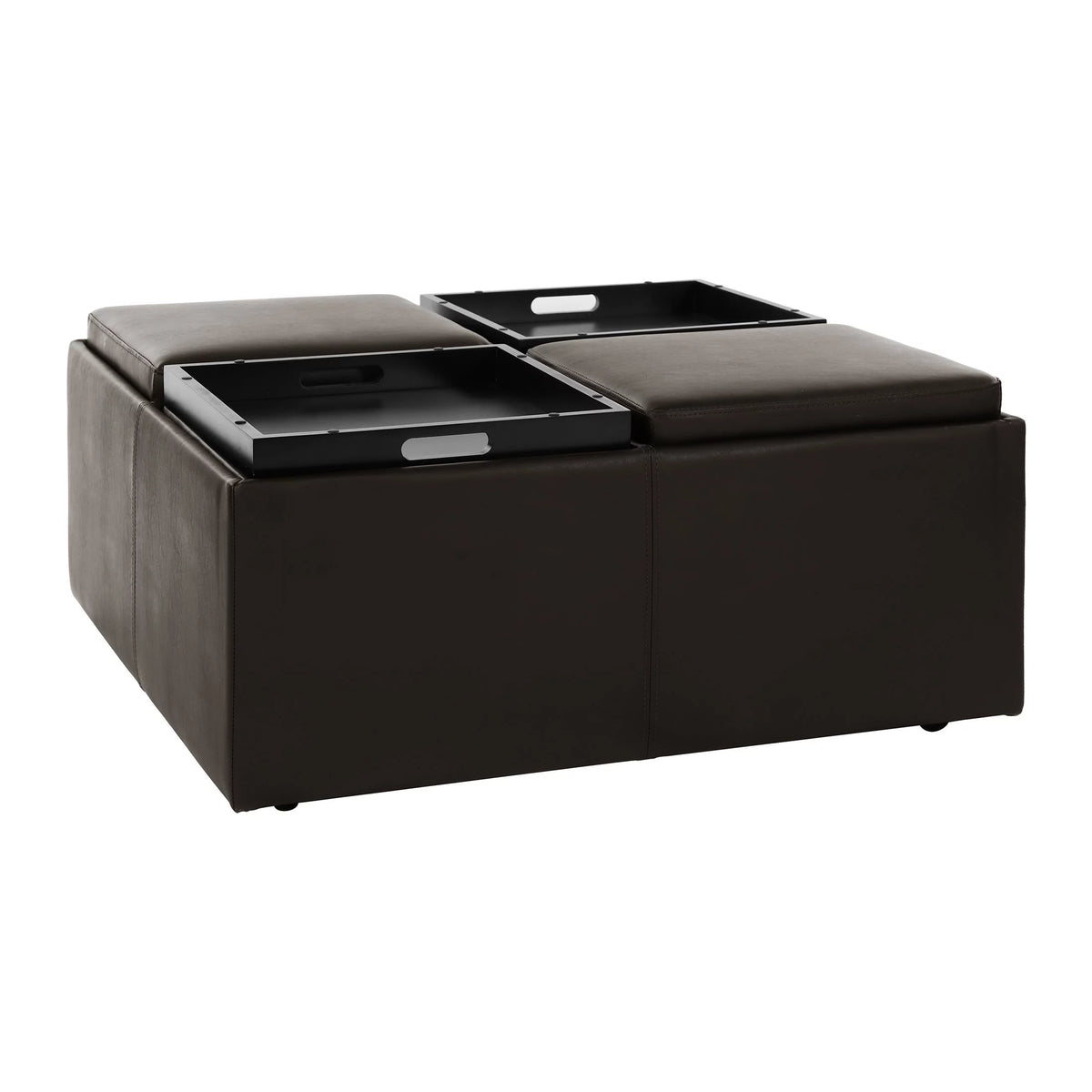 Espresso Faux Leather Storage Cocktail Ottoman V4630