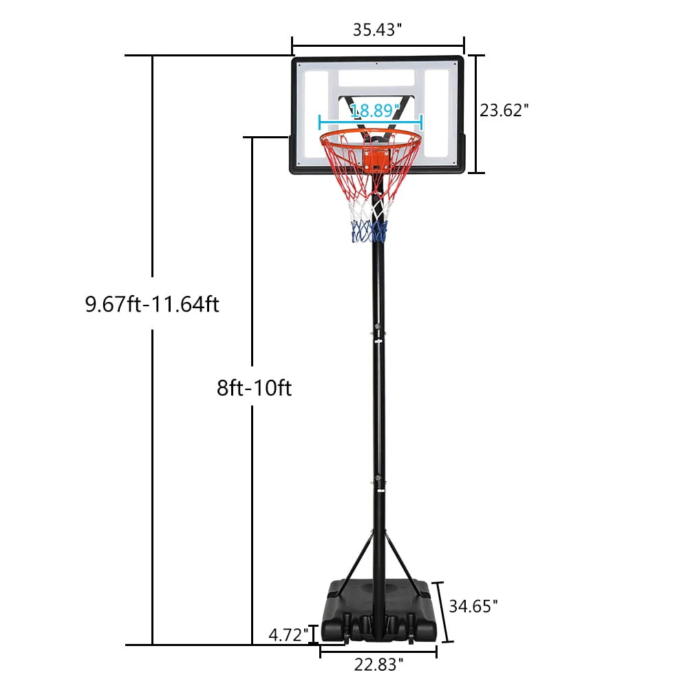 8ft-10ft Portable Basketball Hoop System with Wheels N137