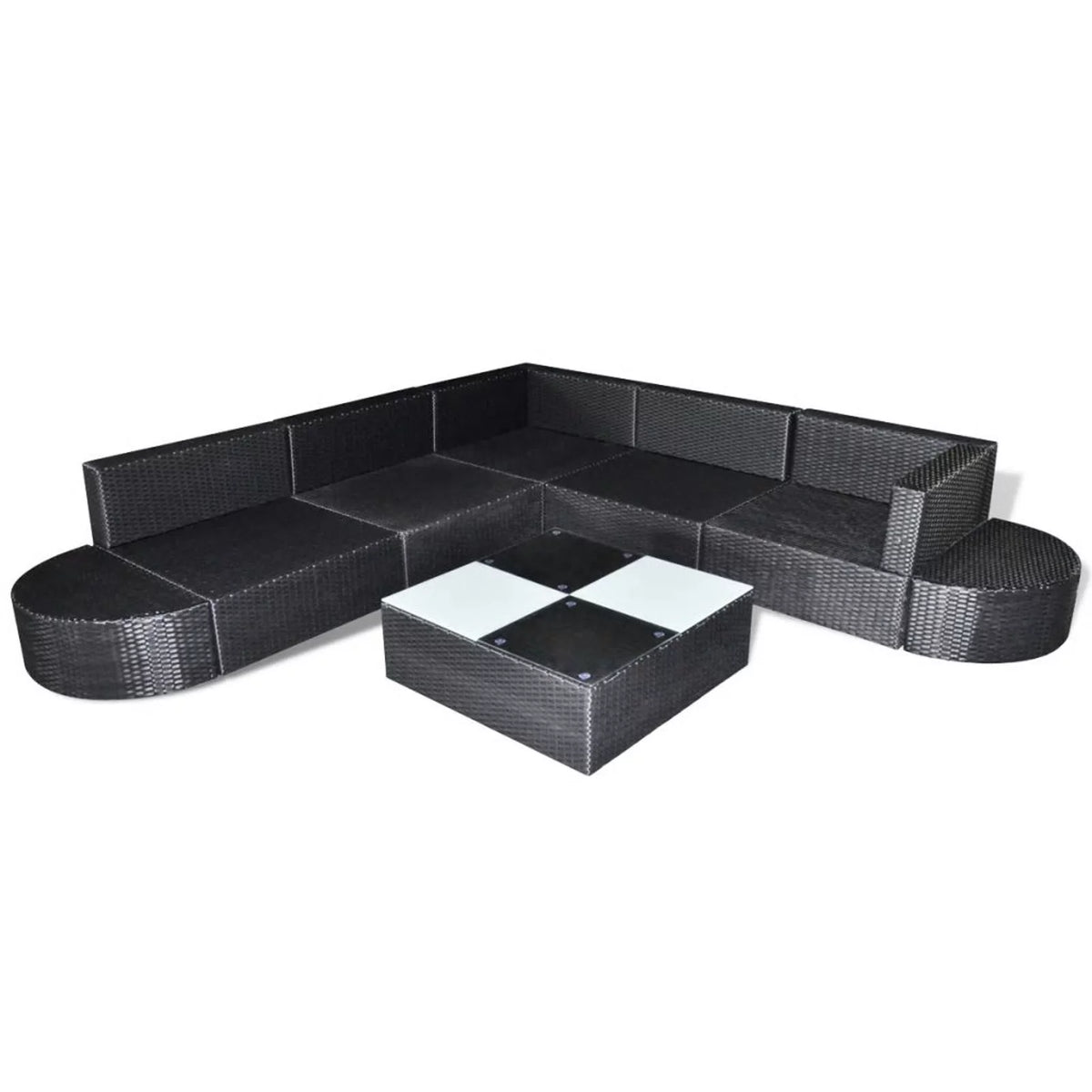 8 Piece Black Poly Rattan Patio Sofa Set with Cushions Q81629