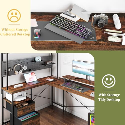 L Shaped Gaming Desk with LED Lights & Power Outlets R612