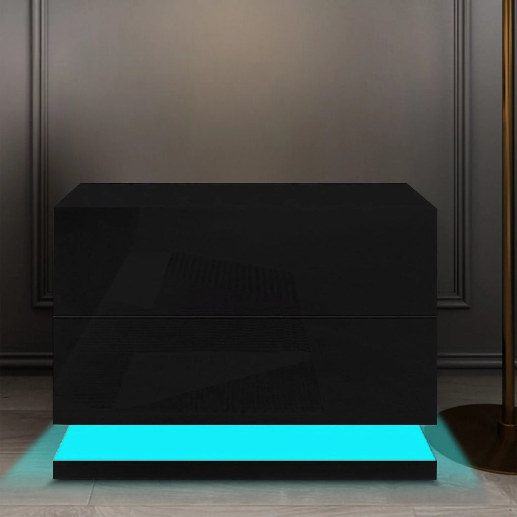 Black High Gloss 2 Drawer Wooden Nightstand O686