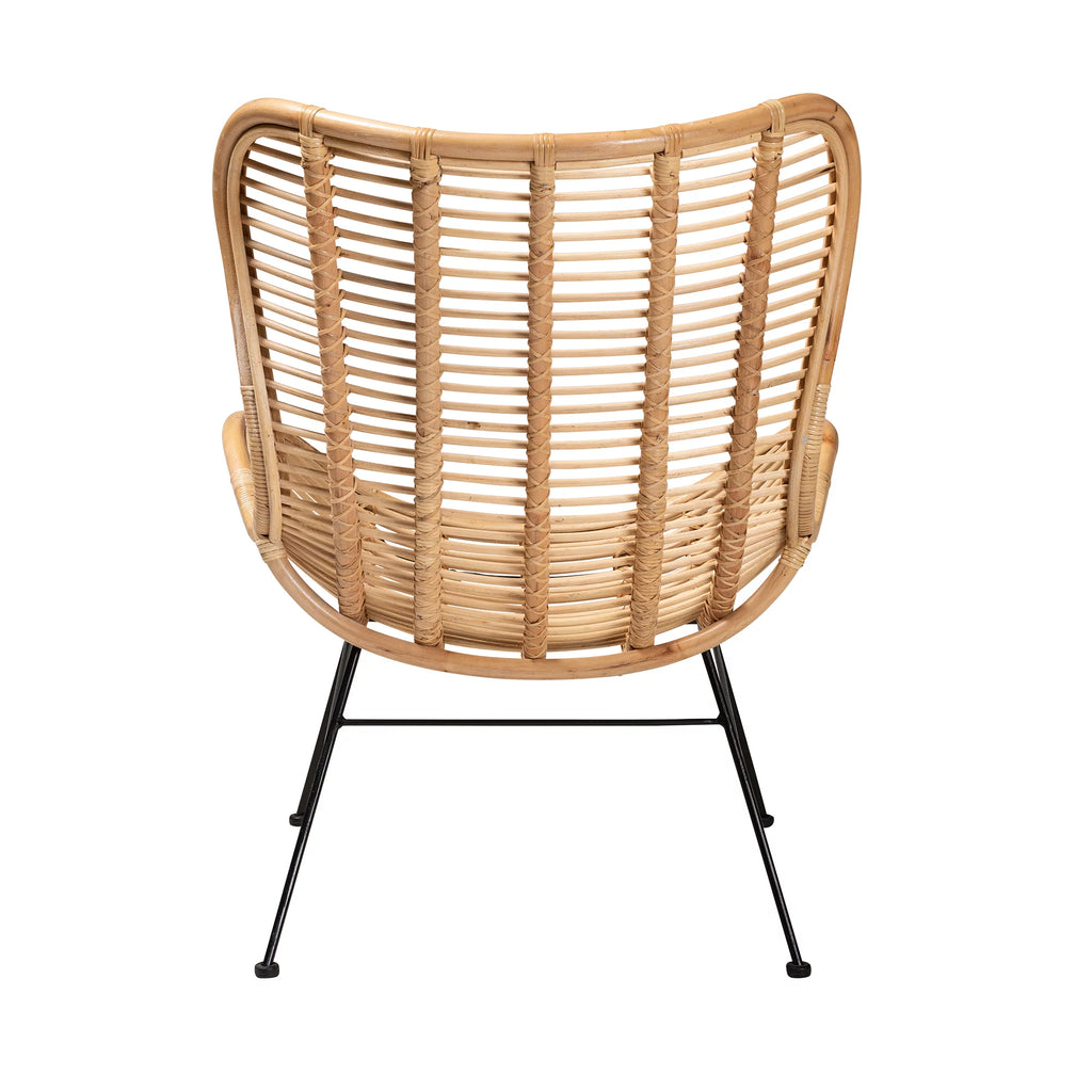 Natural Brown Rattan and Black Metal Accent Chair U7423