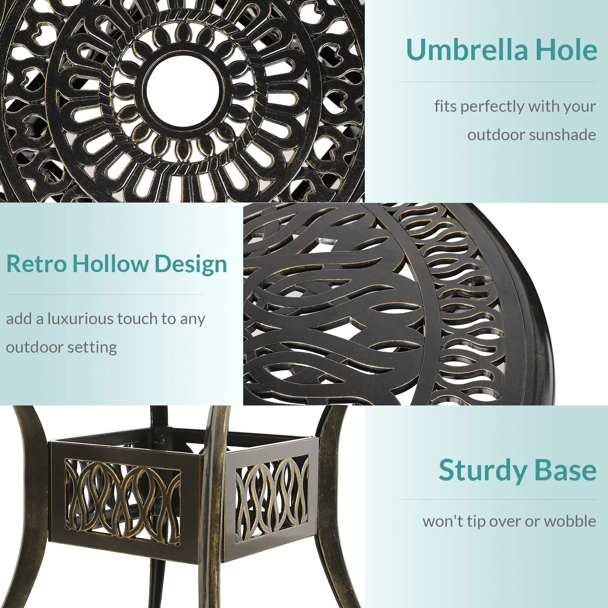 5 Piece All-Weather Cast Aluminum Patio Dining Set with Umbrella Hole V5124