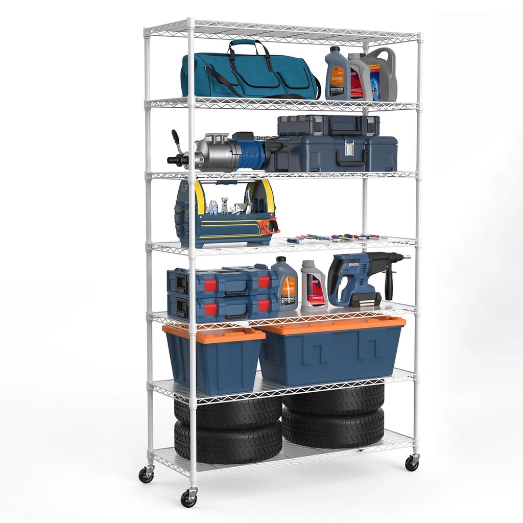 7-Tier 2450lbs Metal Shelving Unit with Wheels K521595