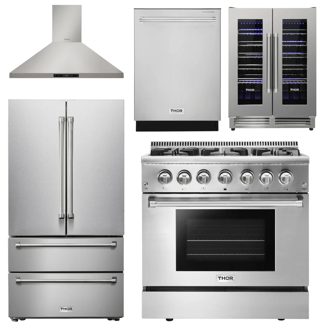 36 Dual Fuel Range, Range Hood, Refrigerator, Dishwasher, Wine Cooler G812