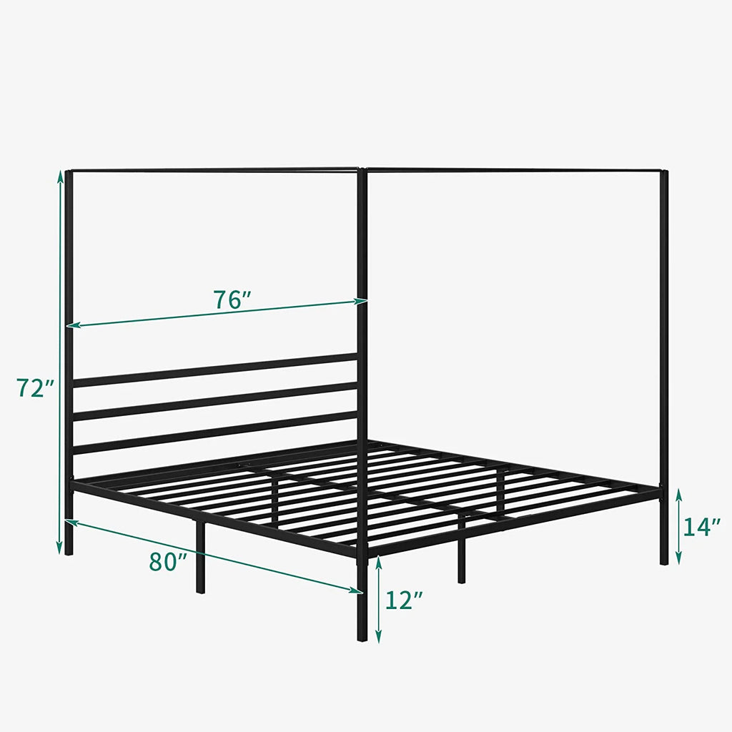 Queen Size Black Metal Canopy Platform Bed Frame with Headboard V90954