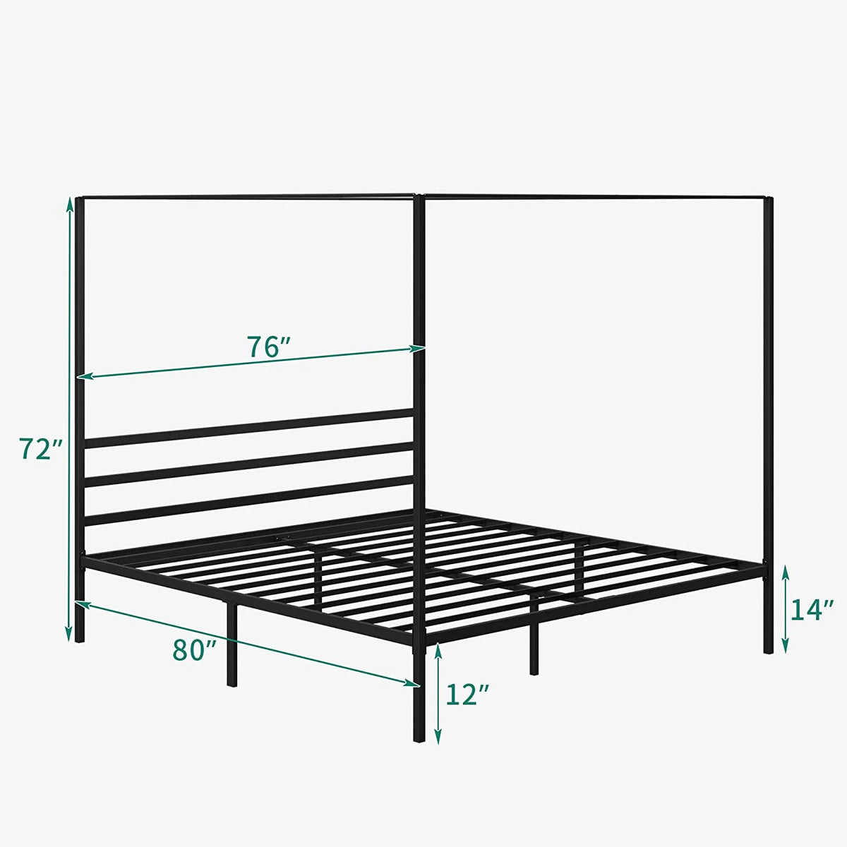 Queen Size Black Metal Canopy Platform Bed Frame with Headboard V90954