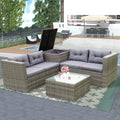 4 Pieces All Weather Wicker Rattan Patio Sectional Sofa Set with Storage Box & Ottoman, Gray G5783