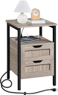 Gray Nightstand with Charging Station and Storage Drawers M7447