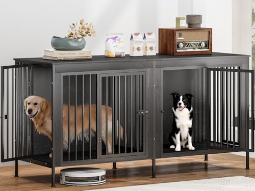 63 Inch Wooden Dog Cage with Divider S4391