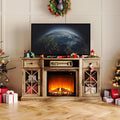 Brown Electric Fireplace TV Stand with Storage Cabinet & Drawers E536756