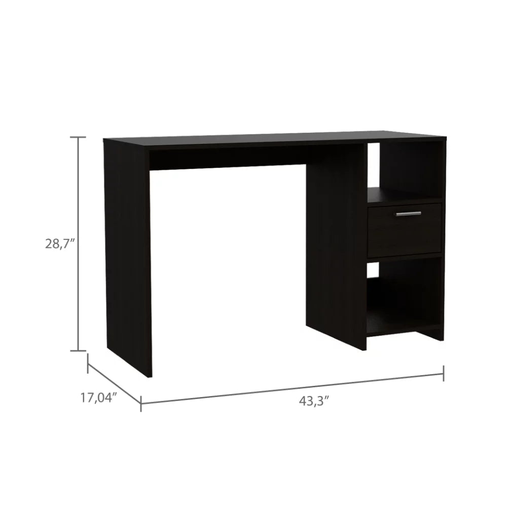 Black Computer Desk with 1 Drawer and 2 Shelves L1688