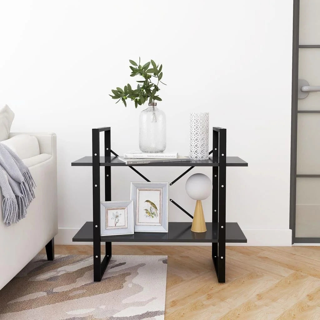 2-Tier Small Bookshelf Book Cabinet Gray Engineered Wood L83388