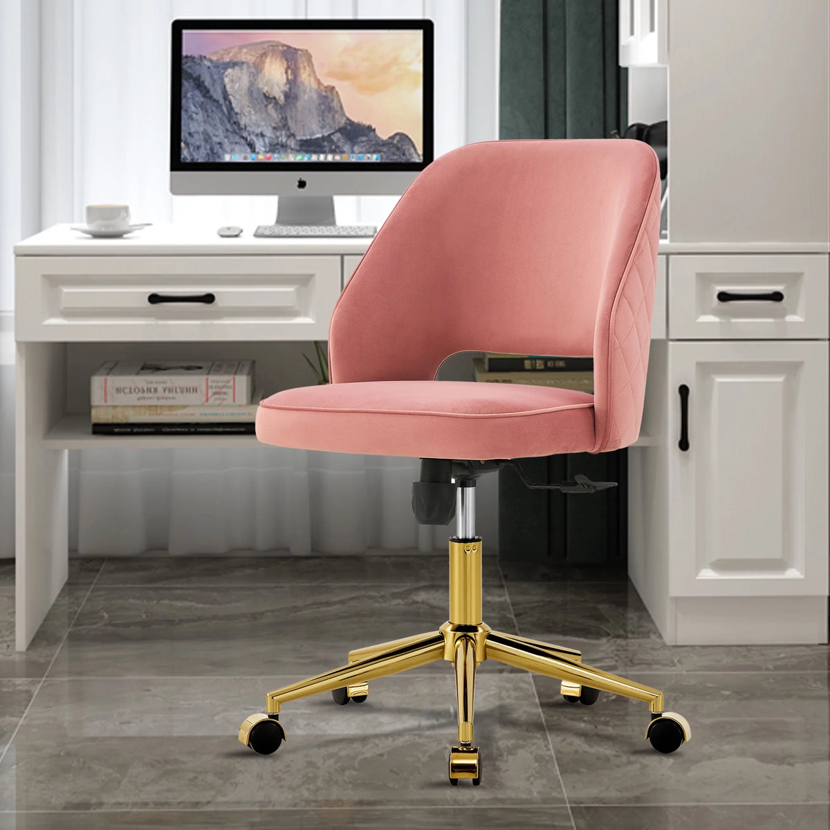 Pink Velvet Adjustable Swivel Office Chair G506