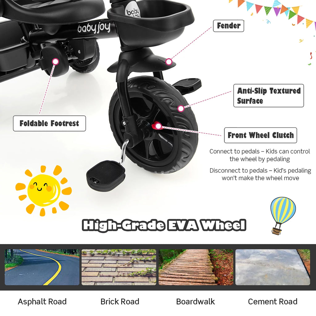 4-in-1 Toddler Tricycle with Adjustable Push Handle F93593