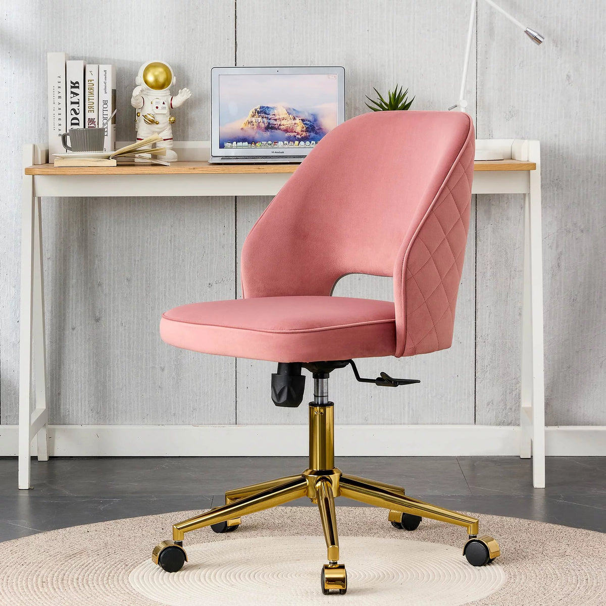 Pink Velvet Adjustable Swivel Office Chair G506