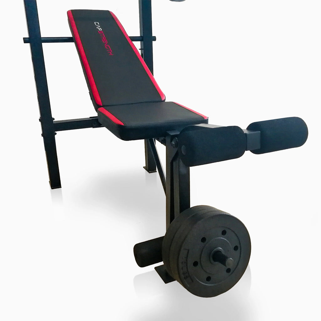 Adjustable Weight Bench with Rack and 90 lb Vinyl Weight Set J9293