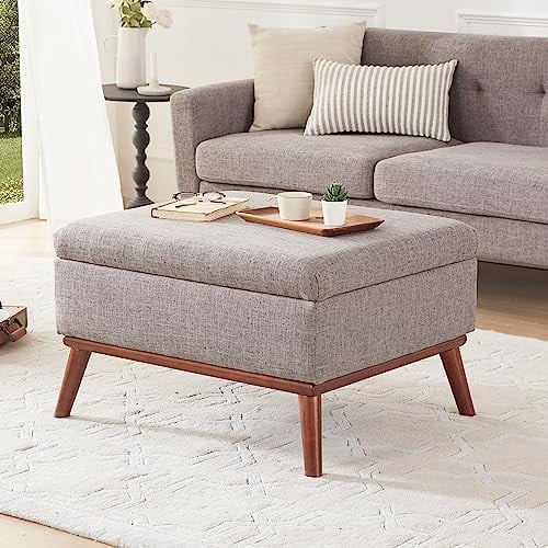 Beige Ottoman Coffee Table with Lid Lifting and Wooden Legs B51697