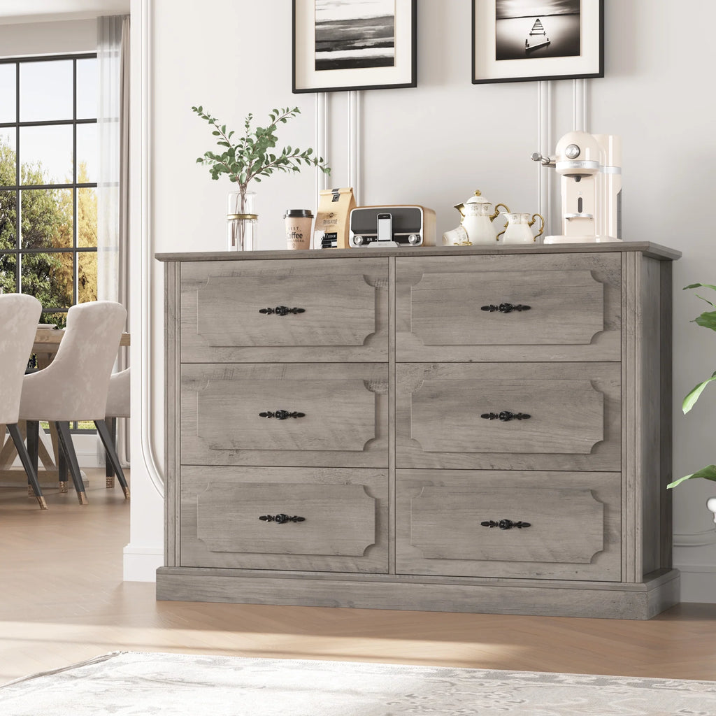 White 6 Drawer Wood Dresser D5798