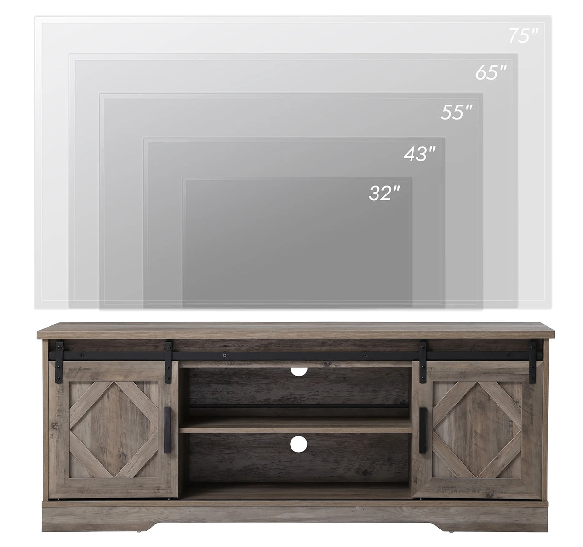 Farmhouse TV Stand up to 70" Barn Door Media Console Storage Cabinet in Gray R92230