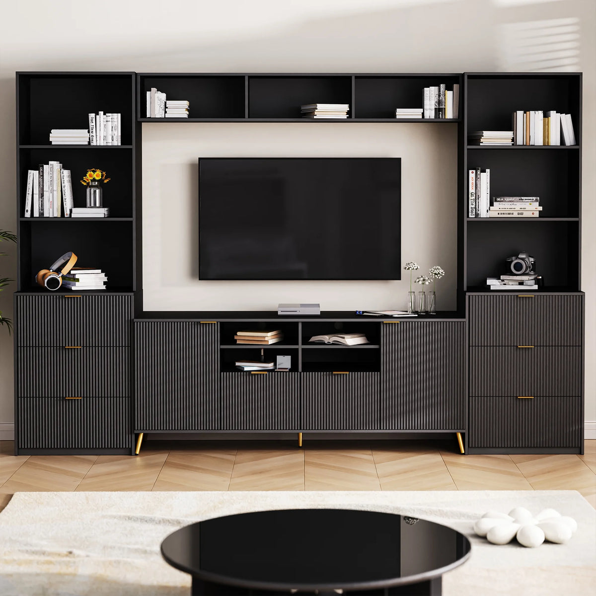 Modern TV Stand with 13 Shelves, 8 Drawers and 2 Cabinets M825