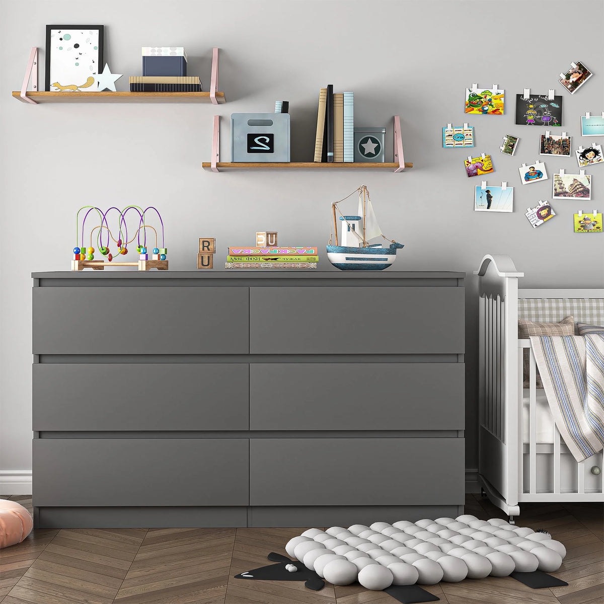 White 6 Drawer Dresser L8822