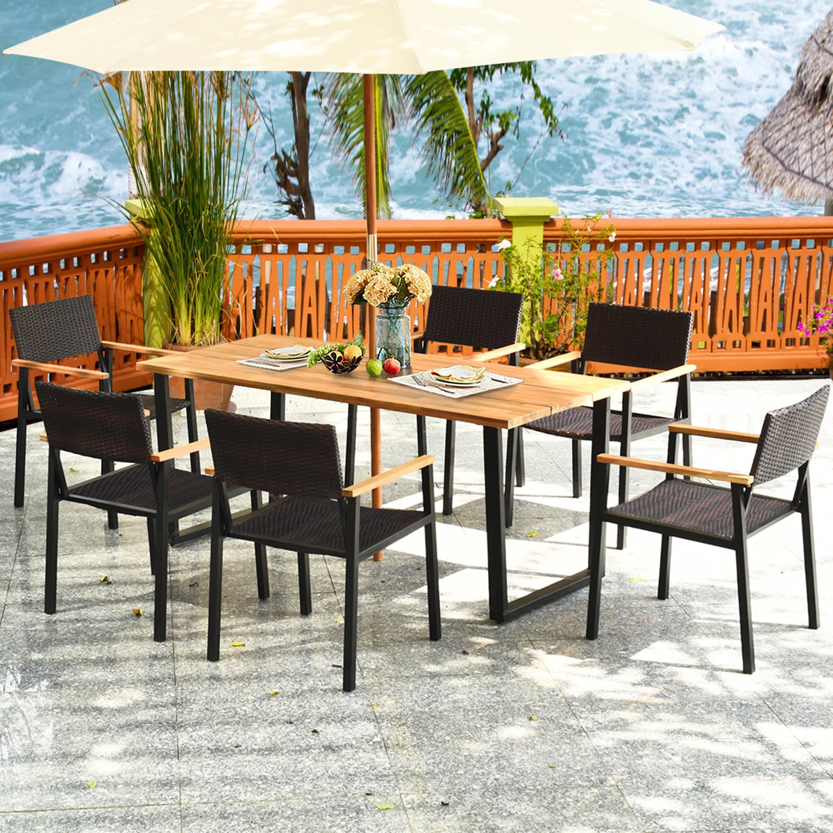 7 Pc Patio Dining Set with Umbrella Hole V809