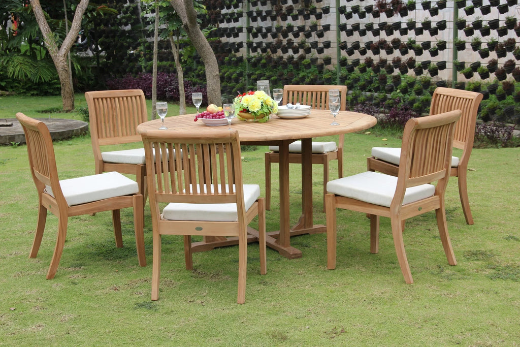 7 Pc Teak Dining Set with 60" Round Table and 6 Chairs H233994