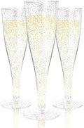 100 Pack Silver Glitter Plastic Champagne Flutes F323