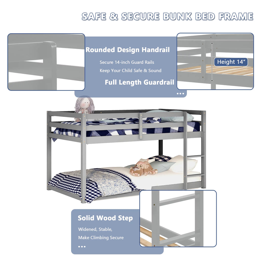 Gray Wood Twin over Twin Bunk Bed with Ladder and Guard Rails W993698