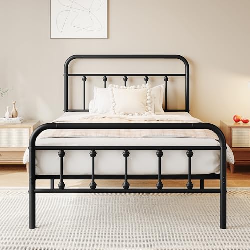 Full Size Black Metal Platform Bed Frame with Headboard and Footboard C8189
