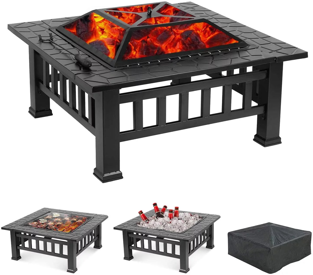 Steel 32'' Square Wood Burning Fire Pit G3736