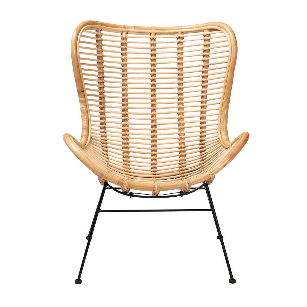 Natural Brown Rattan and Black Metal Accent Chair U7423
