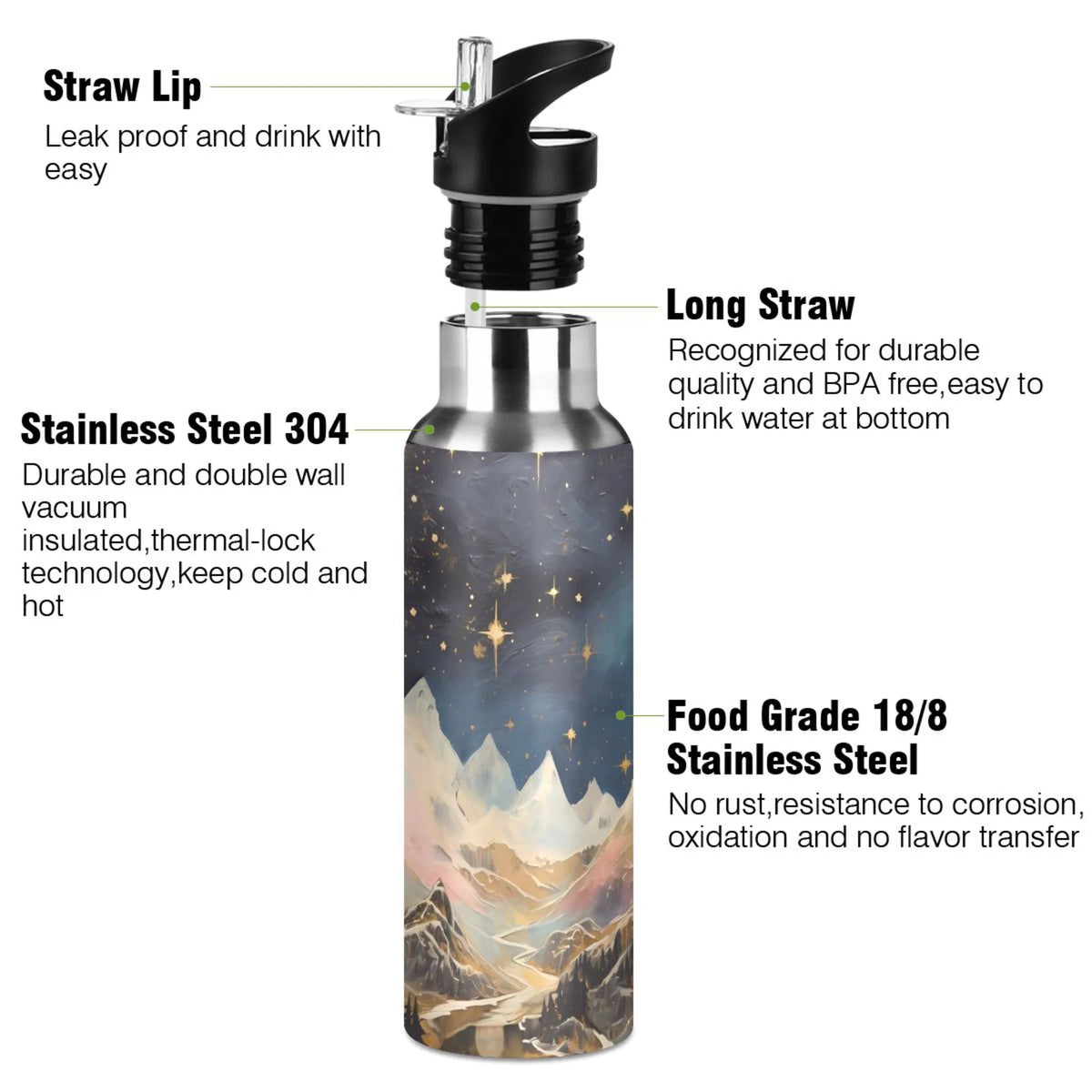 Stainless Steel Insulated Water Bottle with Straw Lid U10088