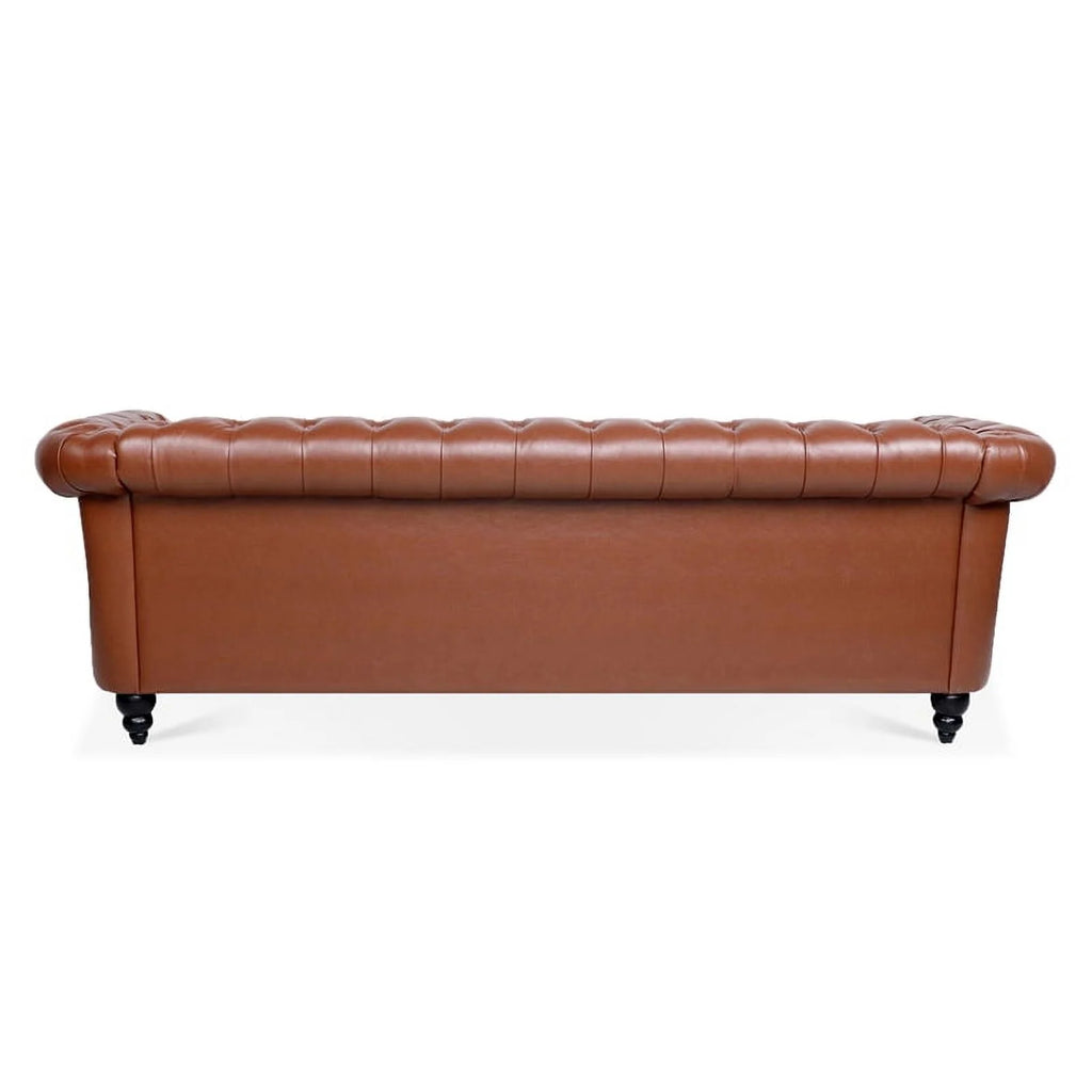 Brown PU Rolled Arm Chesterfield Three Seater Sofa L358710