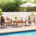 3 Pieces Acacia Patio Conversation Set with Cushions and Side Table T2283
