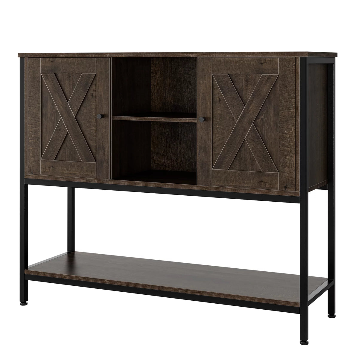 Dark Brown Console Cabinet with Doors and Shelves K9456