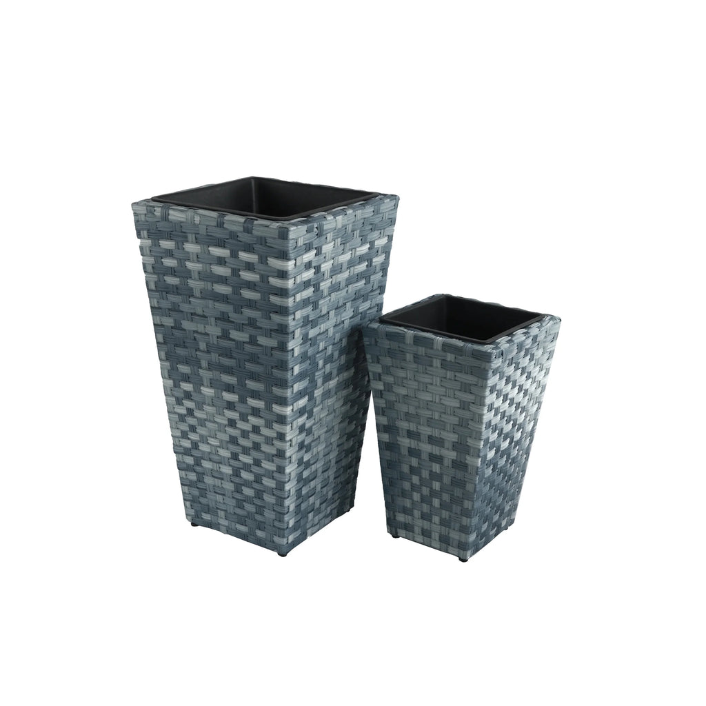 Set Of 2 Rectangular All-Weather Wicker Planter With Plastic Liner J204669