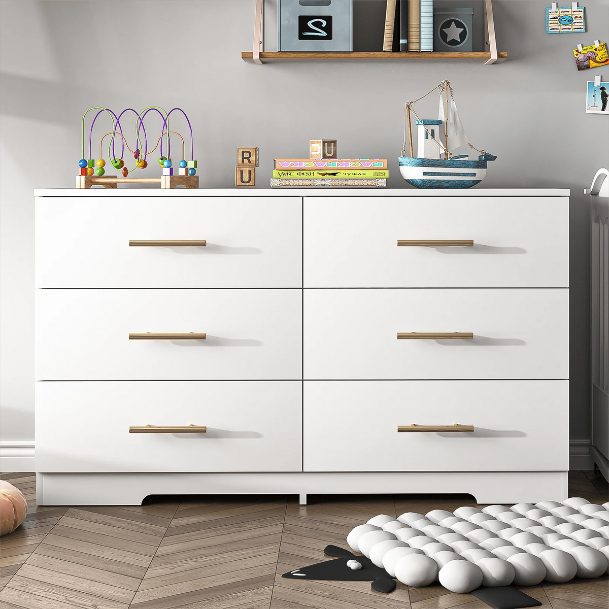 White 6 Drawer Dresser L8822