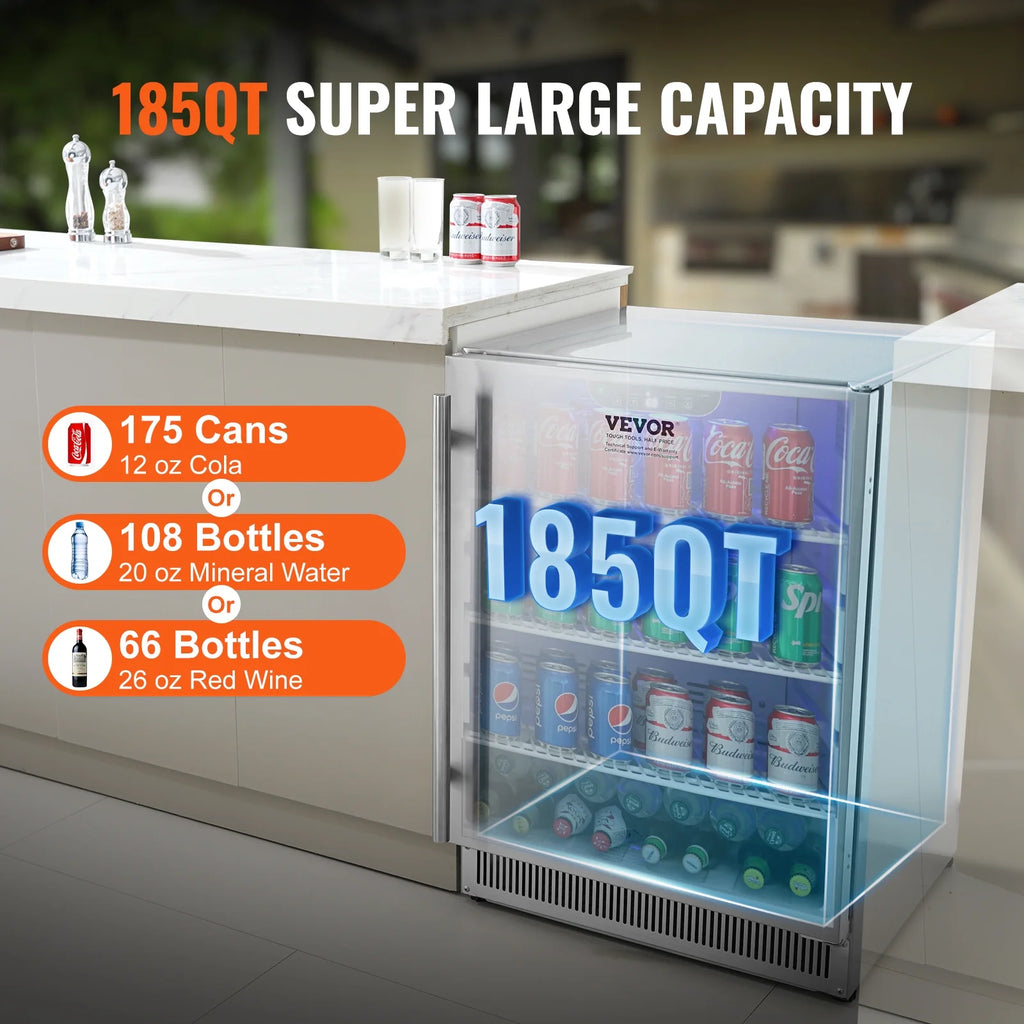 24 Outdoor Beverage Refrigerator 185QT Stainless Steel B279363